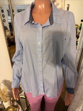 Tommy Hilfiger Light Blue Pinstripe Dress Shirt